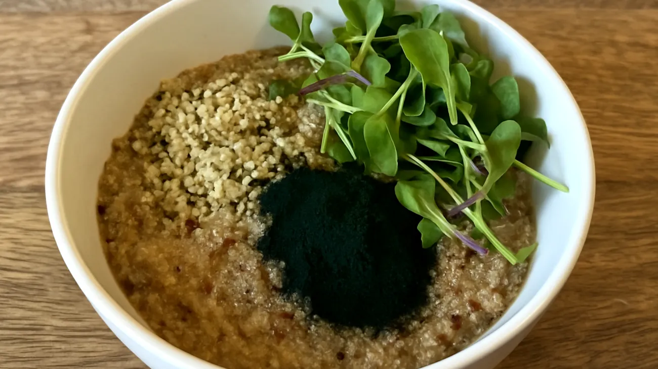 Amaranth-Quinoa-Bowl mit Hanfsamen und Spirulina"